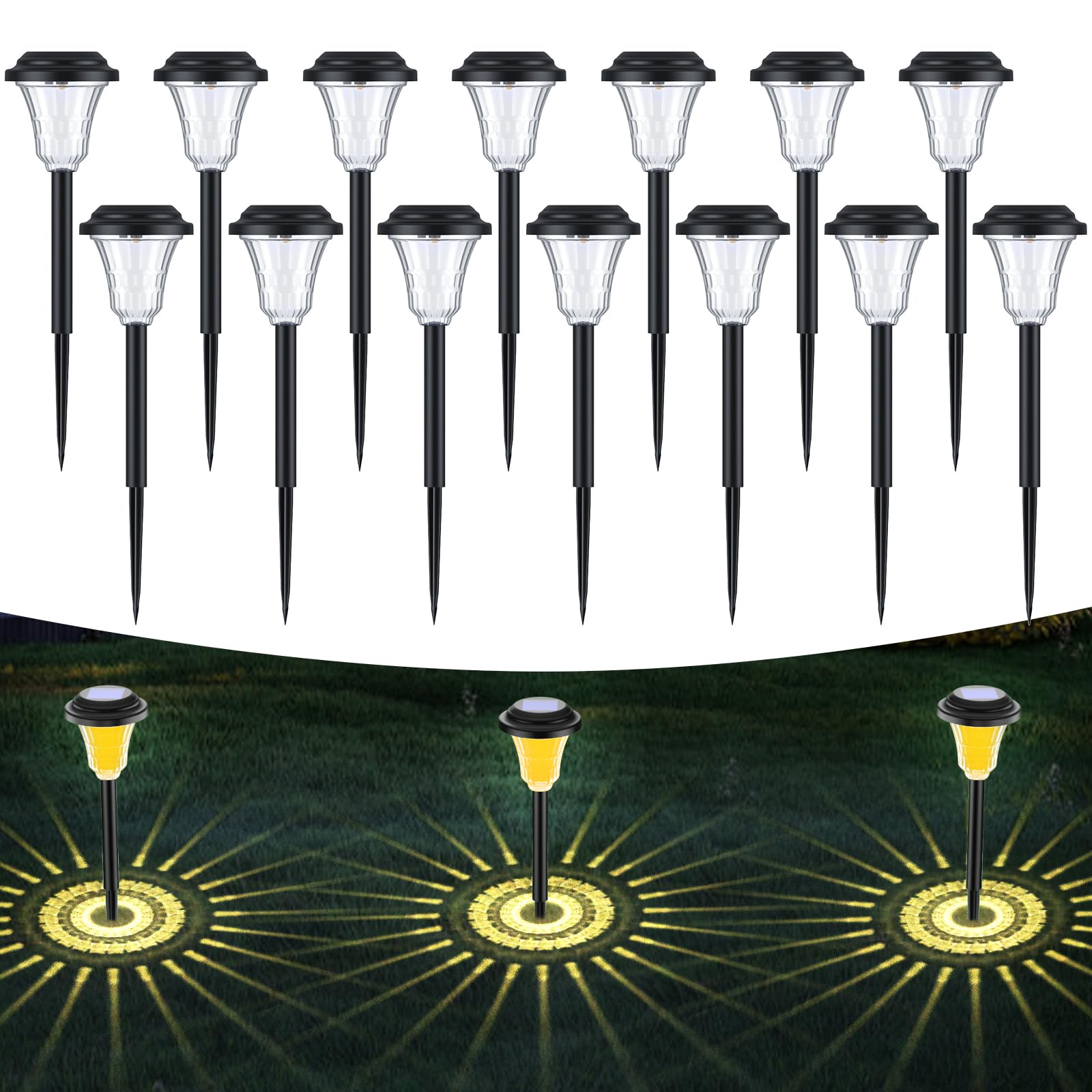 LuJasi Solarleuchten Garten 12er Set IP65 – Warmweisse Gartenbeleuchtung mit Projektionen