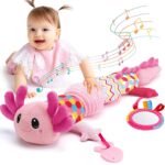 hahaland Axolotl Sensorik Spielzeug 0-6 Monate – 5-in-1 Musikspielzeug mit Beissring & Spiegel