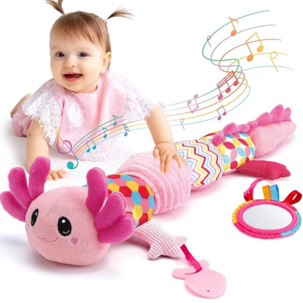 hahaland Axolotl Sensorik Spielzeug 0-6 Monate – 5-in-1 Musikspielzeug mit Beissring & Spiegel