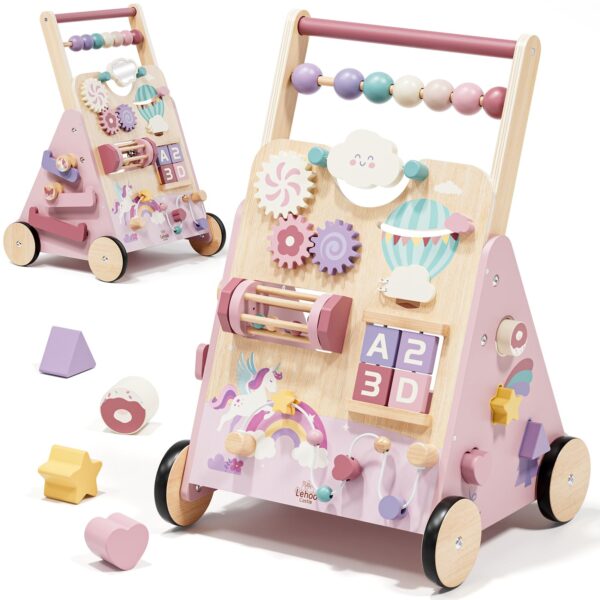 Lehoo Castle Holz-Lauflernwagen Einhorn – 10-in-1 Activity Center mit Tempo-Regelung