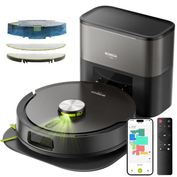 MONSGA MR7 PRO Saugroboter mit Wischfunktion 8000PA & 4L Absaugstation – LiDAR Navigation
