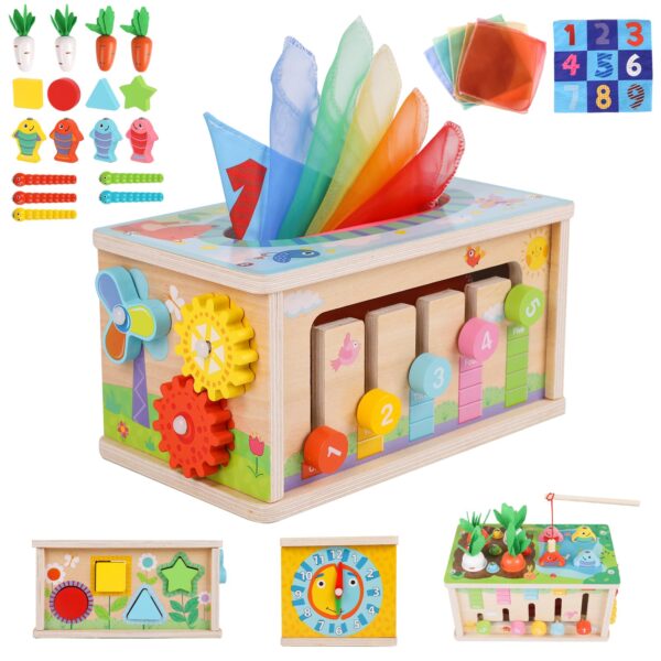 LZDMY Montessori Aktivitätsswürfel 6 in 1 – Motorikspielzeug aus Holz für Babys ab 6 Monaten