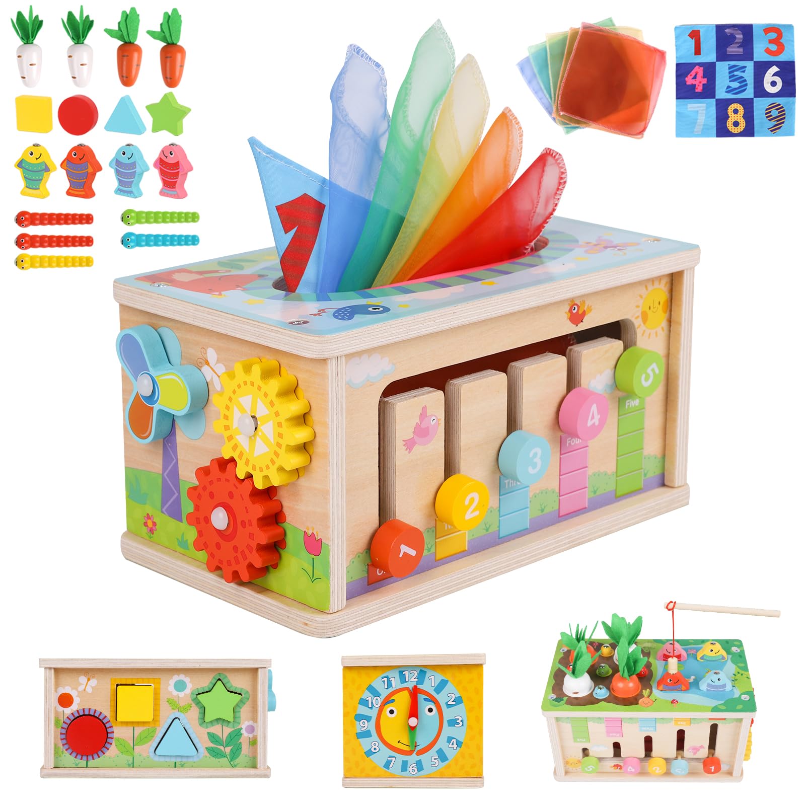 LZDMY Montessori Aktivitätsswürfel 6 in 1 – Motorikspielzeug aus Holz für Babys ab 6 Monaten