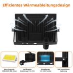 wowspeed 50W LED Strahler Aussen 5000LM IP66 – Flutlicht 3000K Warmweiss mit 3m Kabel – Bild 6