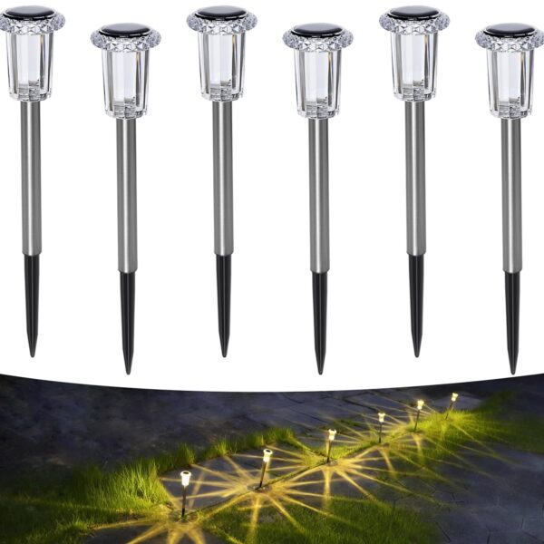 Aourow 6er Set Solarleuchten für Garten – Warmweiss LED Bodenleuchten IP65 wasserdicht