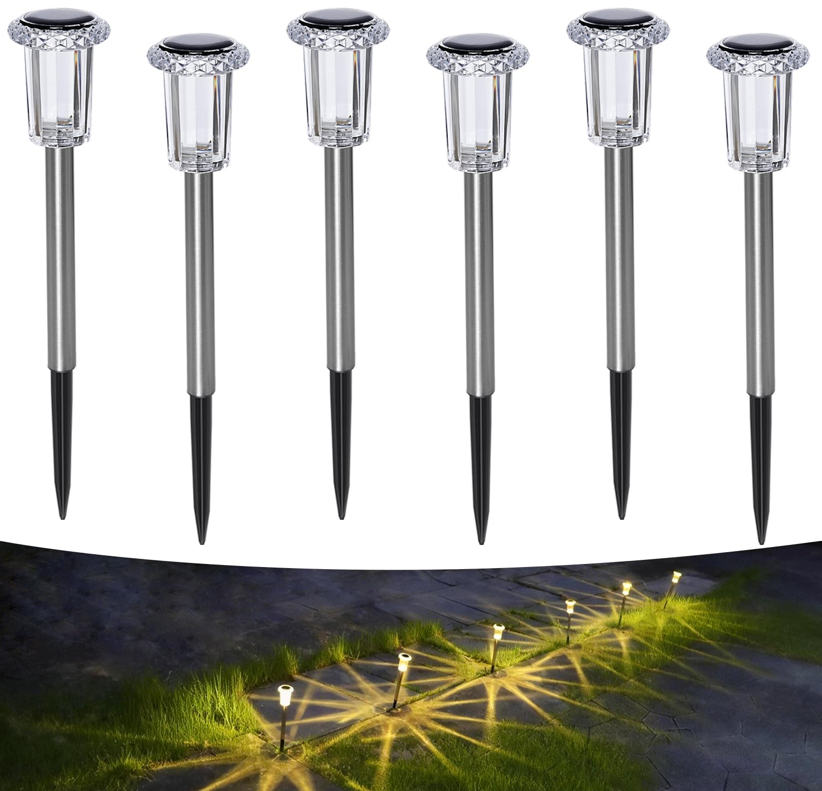 Aourow 6er Set Solarleuchten für Garten – Warmweiss LED Bodenleuchten IP65 wasserdicht
