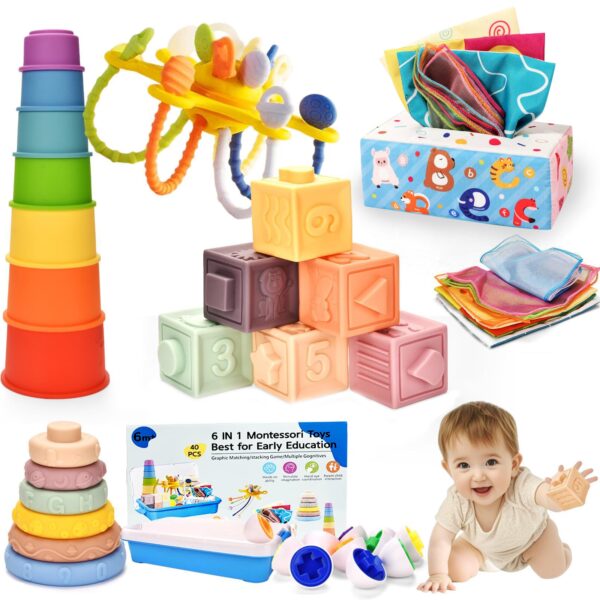 Dazhshun 6-in-1 Montessori Spielzeug ab 6 Monate – Motorikspielzeug für Babys & Kleinkinder