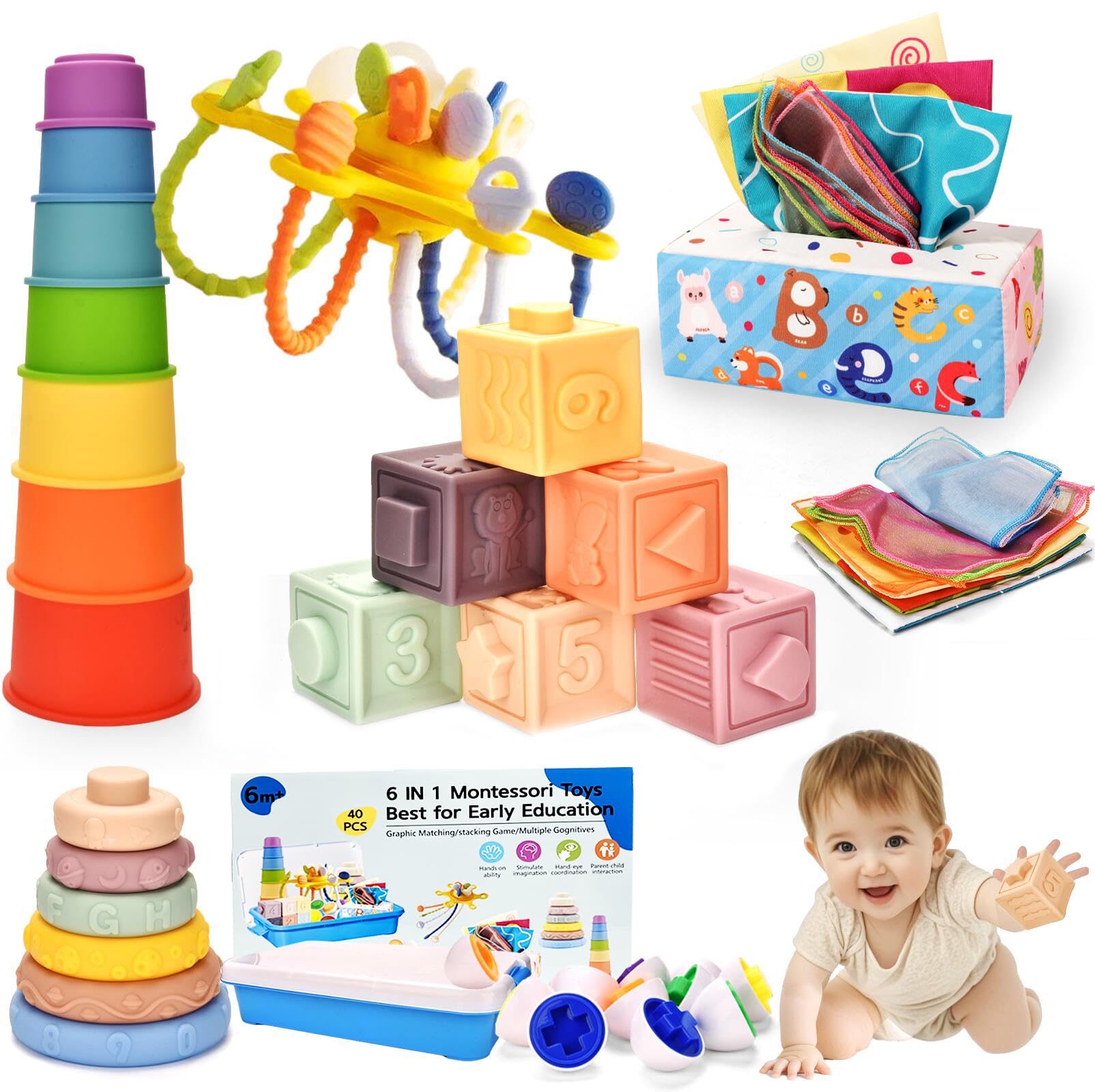 Dazhshun 6-in-1 Montessori Spielzeug ab 6 Monate – Motorikspielzeug für Babys & Kleinkinder