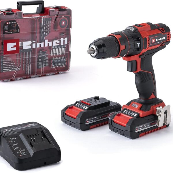 Einhell Akku-Schlagbohrschrauber TE-CD 18/40 Li-i – 40 Nm, 2 Akkus & 64-tlg. Zubehör