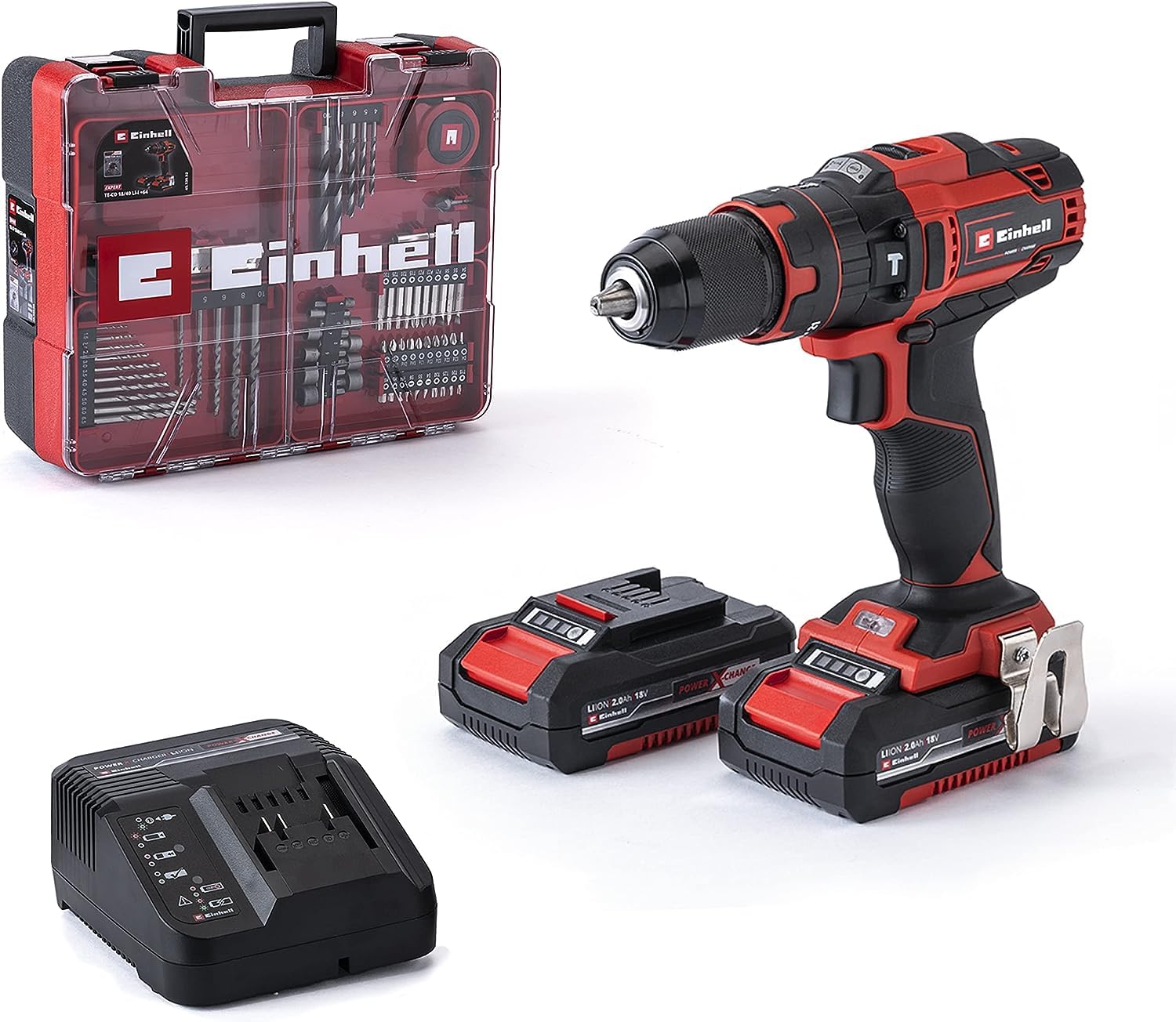 Einhell Akku-Schlagbohrschrauber TE-CD 18/40 Li-i – 40 Nm, 2 Akkus & 64-tlg. Zubehör