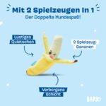 Barkbox Bananen 2-in-1 Hundespielzeug klein – interaktives Plüsch-Spielzeug mit Quietscher – Bild 2
