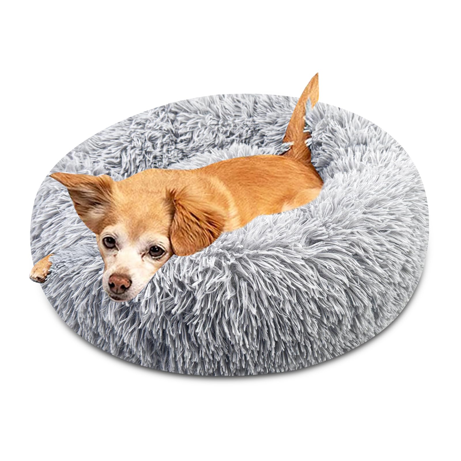 Brevanza Hundebett Donut 60 cm – Flauschiges Katzenbett mit rutschfester Unterseite