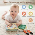 WOODEN TEETHER Babybuch Stoffbuch mit Spiegel – Interaktives Fühlbuch für Babys 0–6 Monate – Bild 3