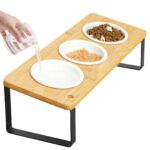 GUUSII HOME Erhöhter Katzennapf 3er Set – Ergonomische Futterstation aus Bambus & Keramik