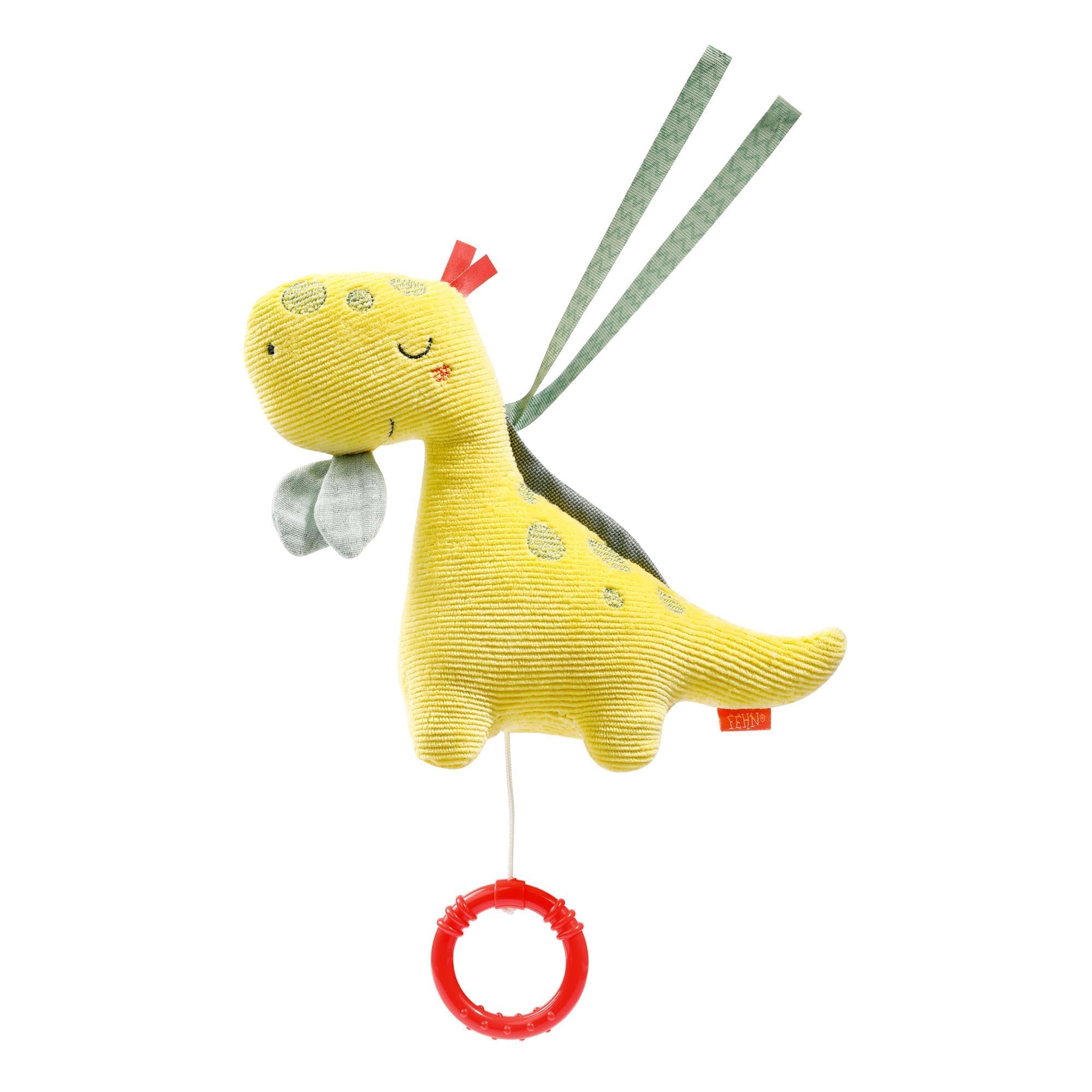 Fehn Mini-Spieluhr Dino – Kuscheltier mit Mozarts Wiegenlied für Babys