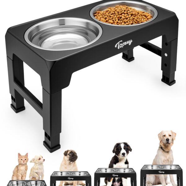 Toozey Hundenapf Höhenverstellbar mit 2x 1200 ml Edelstahl-Schüsseln – für Mittelgrosse & Grosse Hunde
