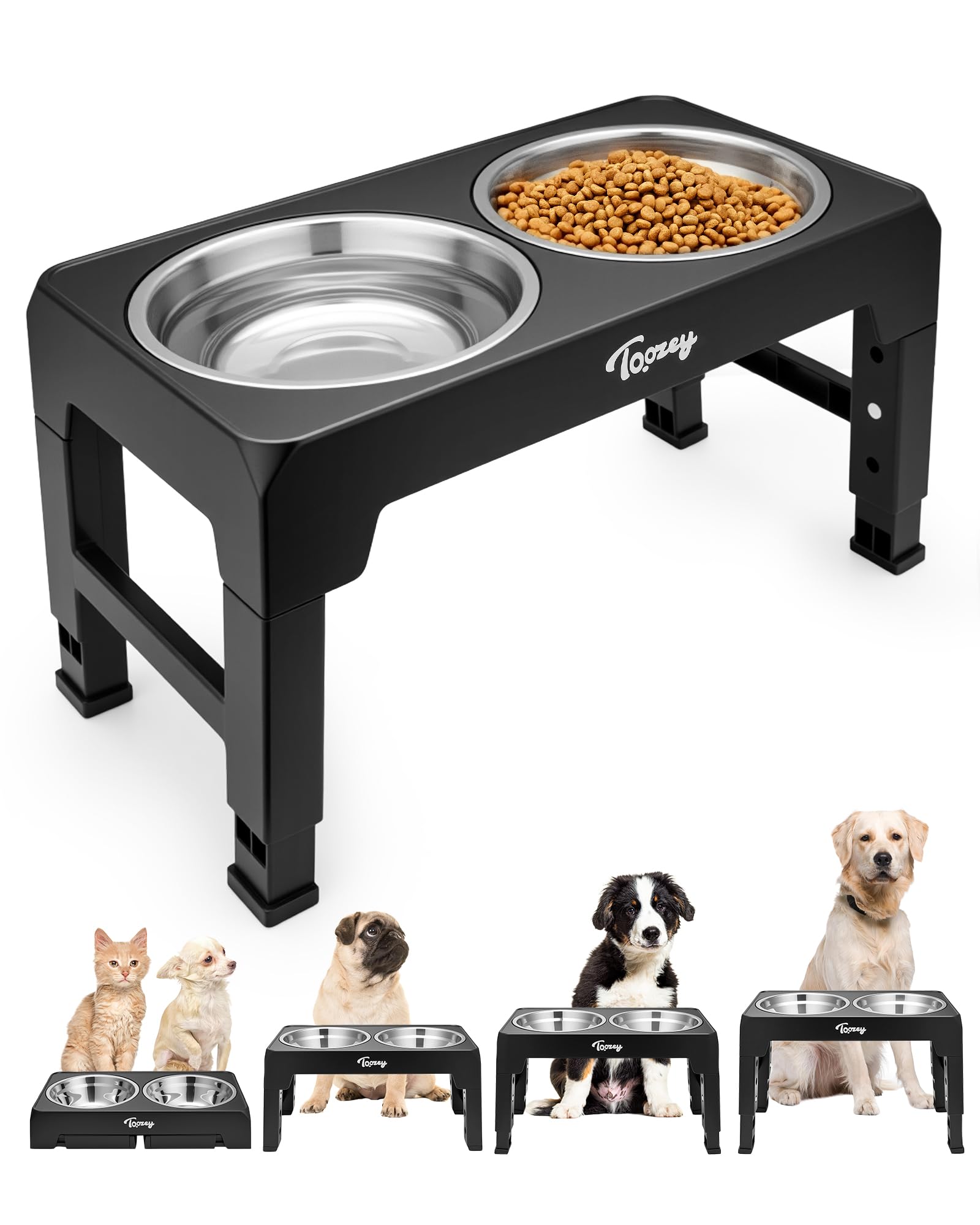 Toozey Hundenapf Höhenverstellbar mit 2x 1200 ml Edelstahl-Schüsseln – für Mittelgrosse & Grosse Hunde