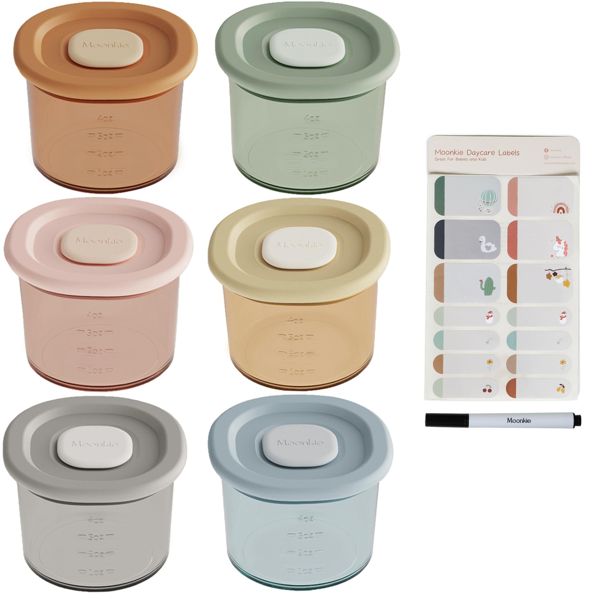 Moonkie 6er-Pack Silikon-Babynahrungsbehälter 120ml – Auslaufsicher & Gefriergeeignet