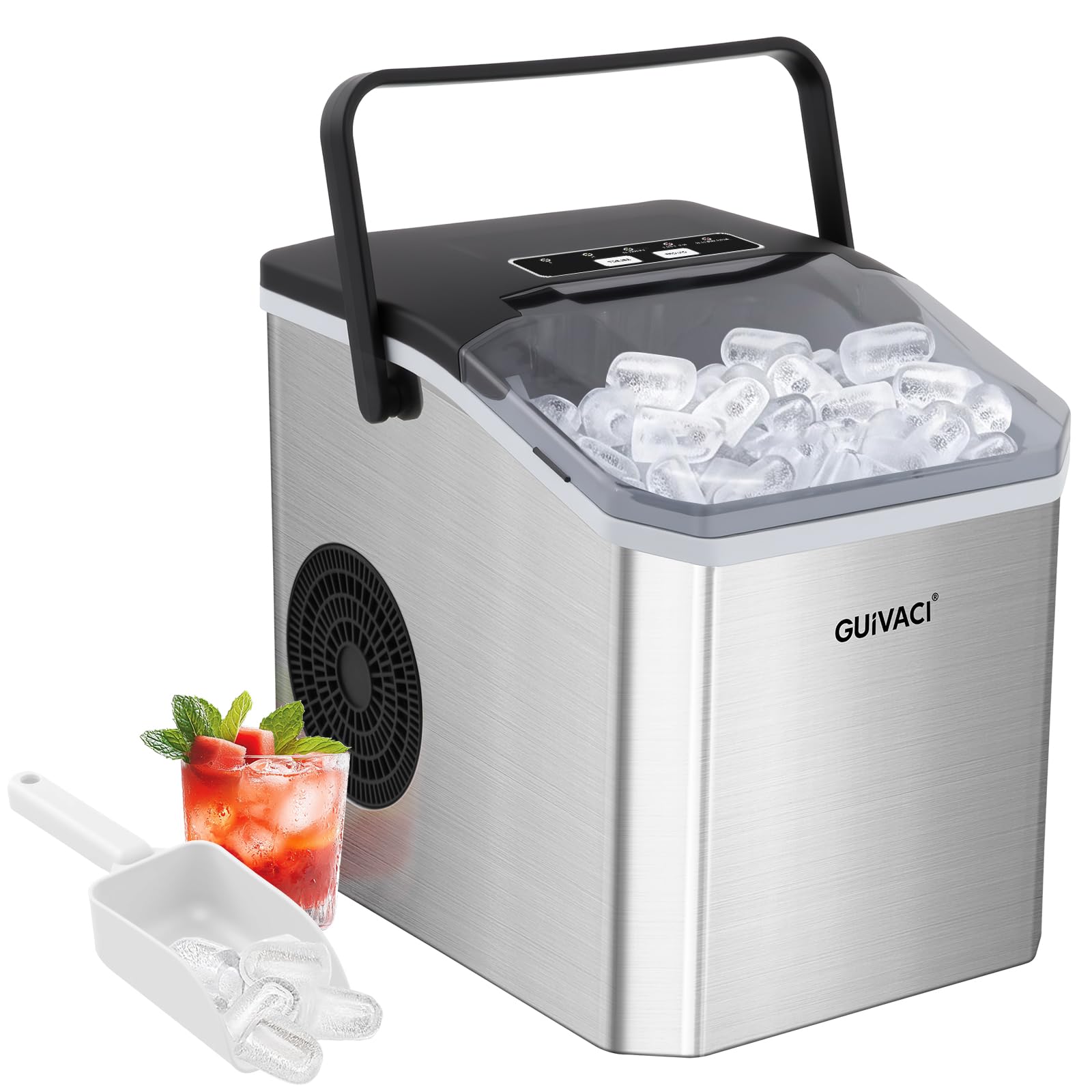 GUIVACI Eiswürfelmaschine mit Selbstreinigung – 12 kg/24h, tragbar mit Griff