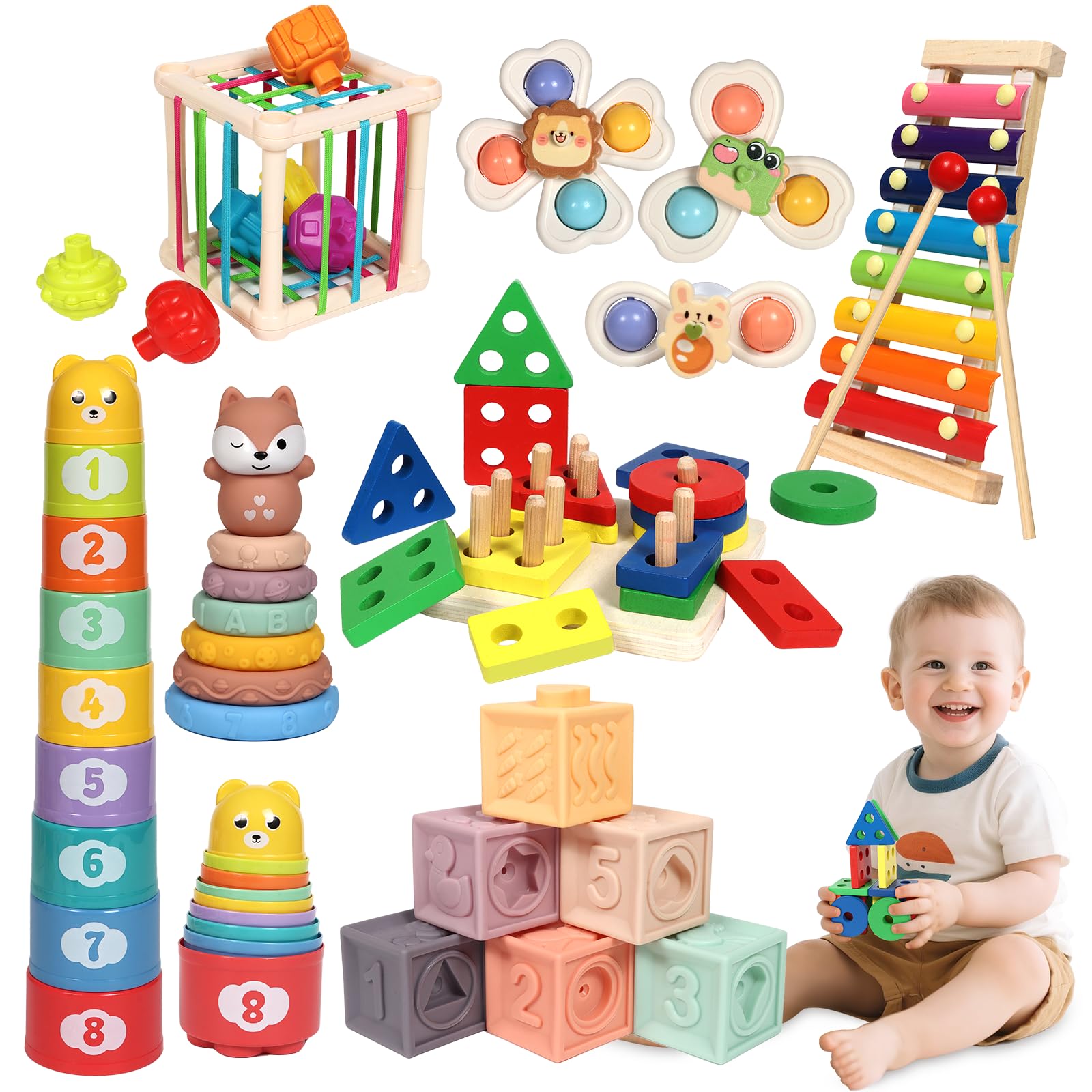 LearnToy Montessori 7-in-1 Aktivitätsset – Motorik-Spielzeug für Kleinkinder 18–36 Monate