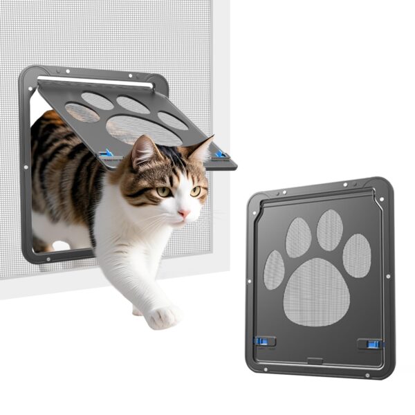 PETLESO Haustierklappe für Fliegengittertür 29×24 cm – Magnetverschluss für Katzen & Hunde
