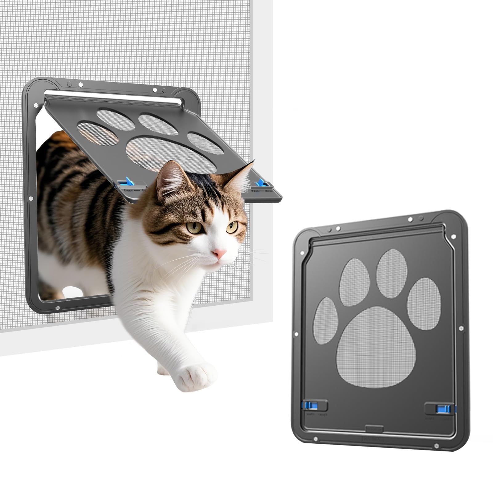 PETLESO Haustierklappe für Fliegengittertür 29×24 cm – Magnetverschluss für Katzen & Hunde