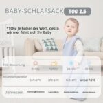 Yoofoss Winterschlafsack Baby 2.5 Tog 78cm (6-12 Monate) – Wärmender Babyschlafsack aus Baumwolle – Bild 2