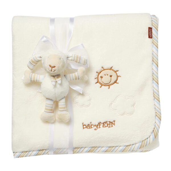 Fehn Kuscheldecke Schaf 100x75 cm – Flauschige Babydecke mit Kuscheltier