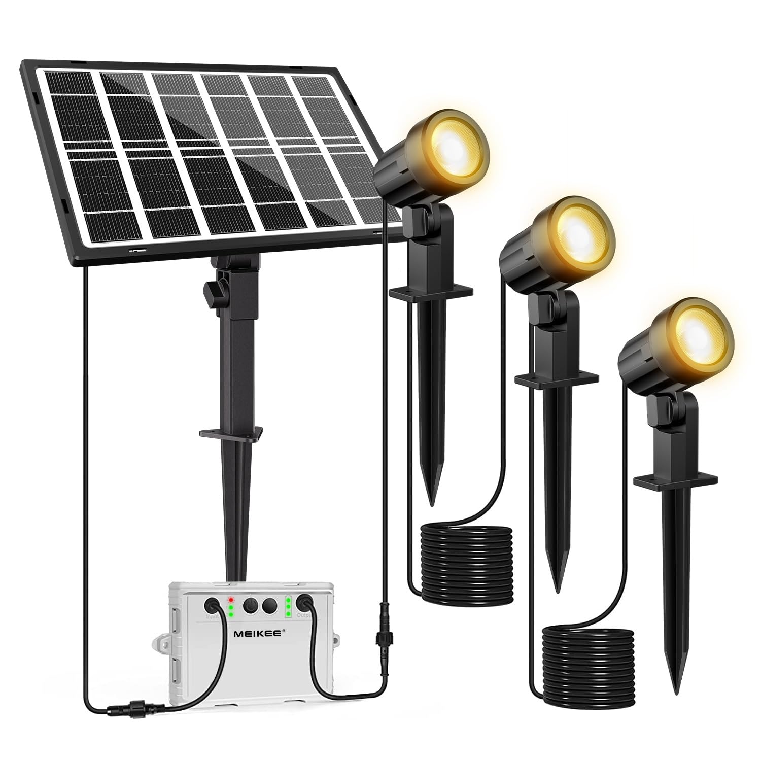MEIKEE Solarstrahler 3er Set 2700K Warmweiss – IP66 Gartenleuchte mit 5000mAh Akku