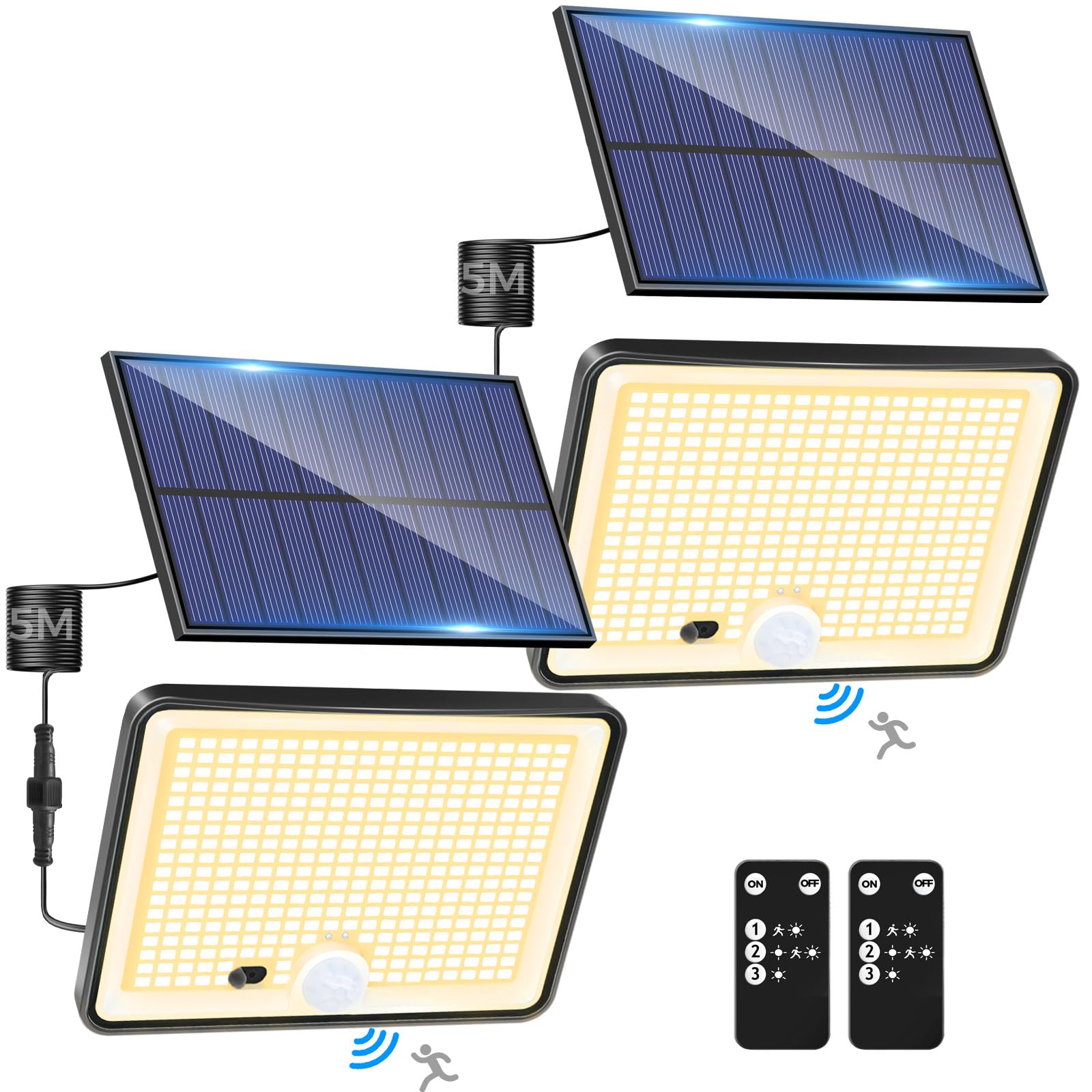 LOTMOS 2er Set Solarleuchten mit Bewegungsmelder & Fernbedienung – IP65 Aussenleuchte für Garten
