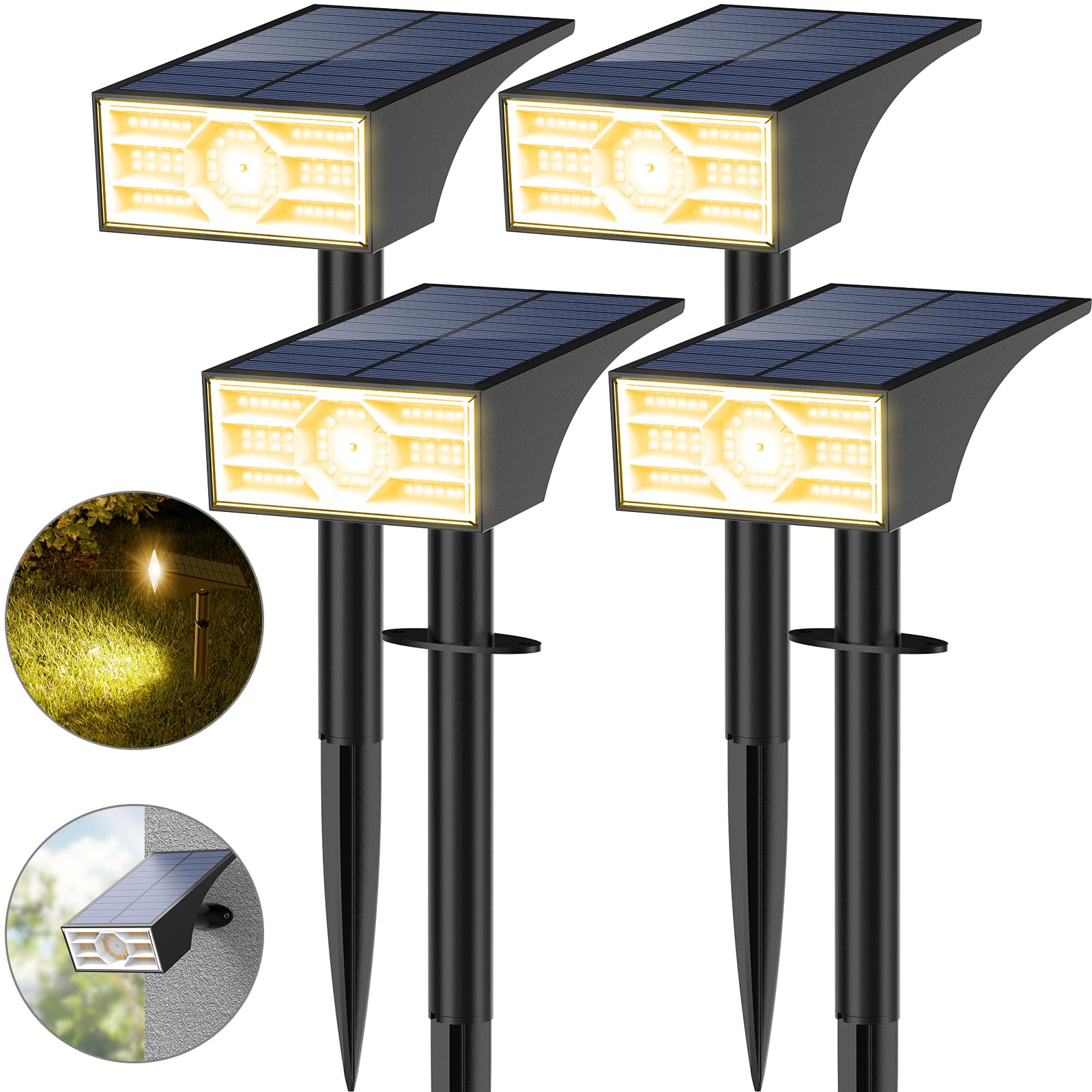 WENATY 4er Set Solarstrahler mit 56 LED – IP65 Gartenleuchten warmweiss für Aussen