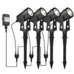 GEEDIAR LED Gartenbeleuchtung 4er Set Warmweiss 3200K – IP65 Aussenstrahler mit Erdspiesz