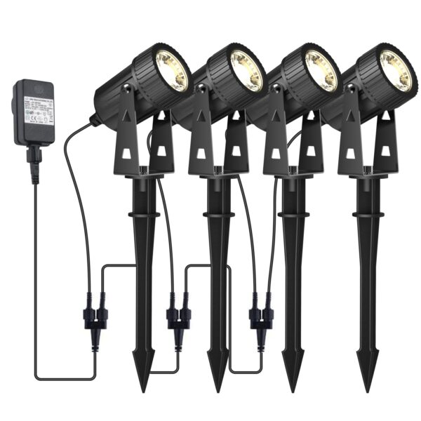 GEEDIAR LED Gartenbeleuchtung 4er Set Warmweiss 3200K – IP65 Aussenstrahler mit Erdspiesz