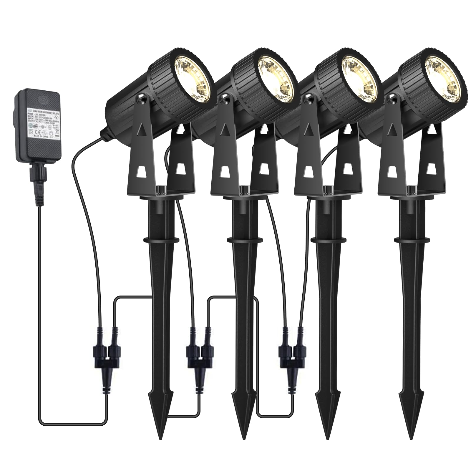 GEEDIAR LED Gartenbeleuchtung 4er Set Warmweiss 3200K – IP65 Aussenstrahler mit Erdspiesz