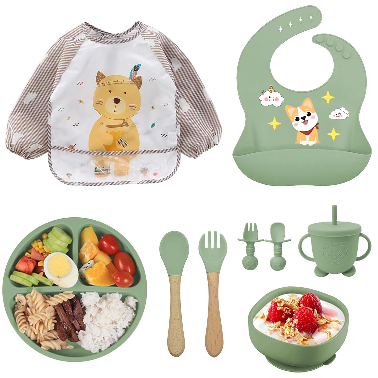 Oskuglin 9-teiliges Silikon Babygeschirrset BPA-frei – Rutschfest mit Saugnapf ab 6 Monaten
