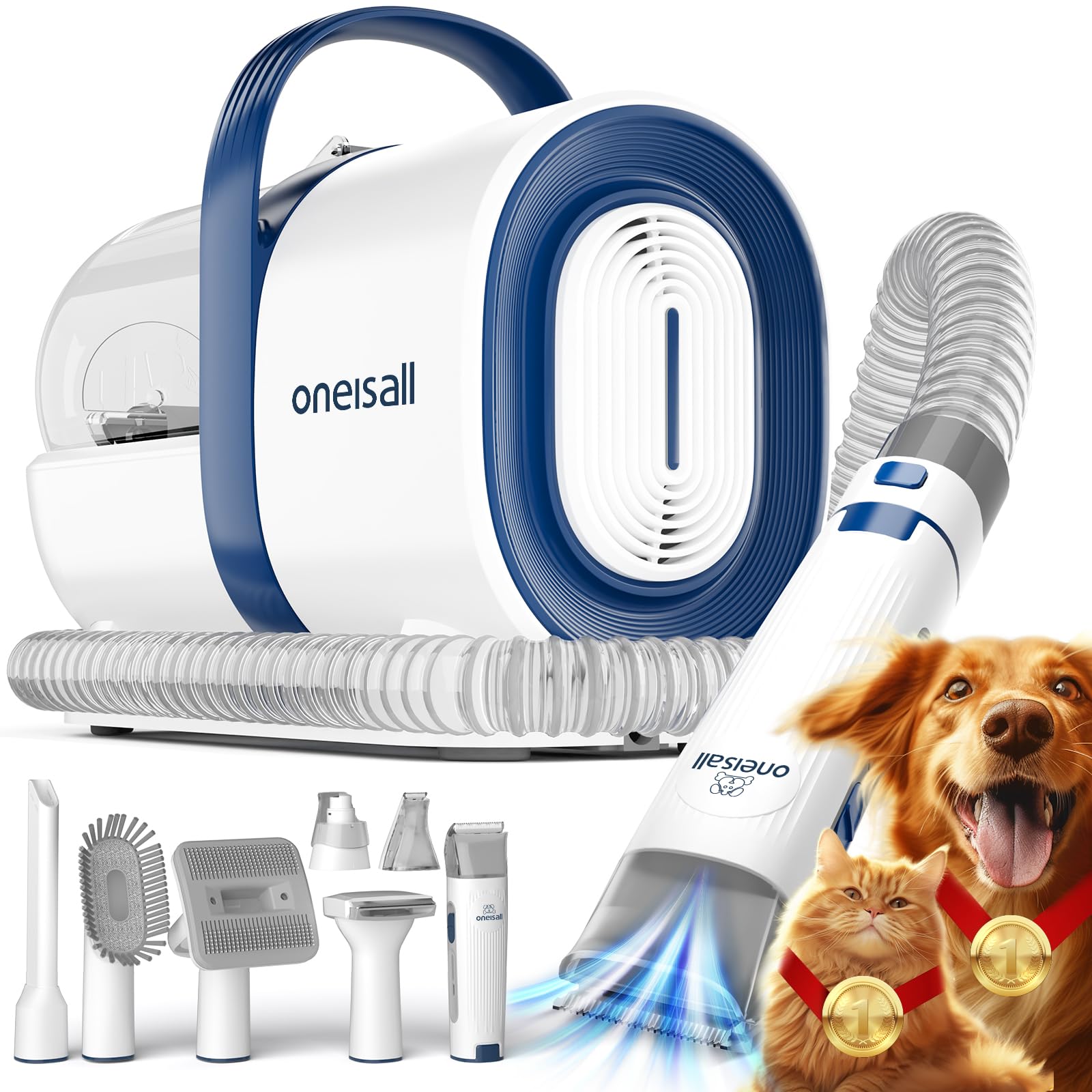 oneisall Hundeschermaschine mit Staubsauger – 12000 Pa Saugkraft für Hund & Katze