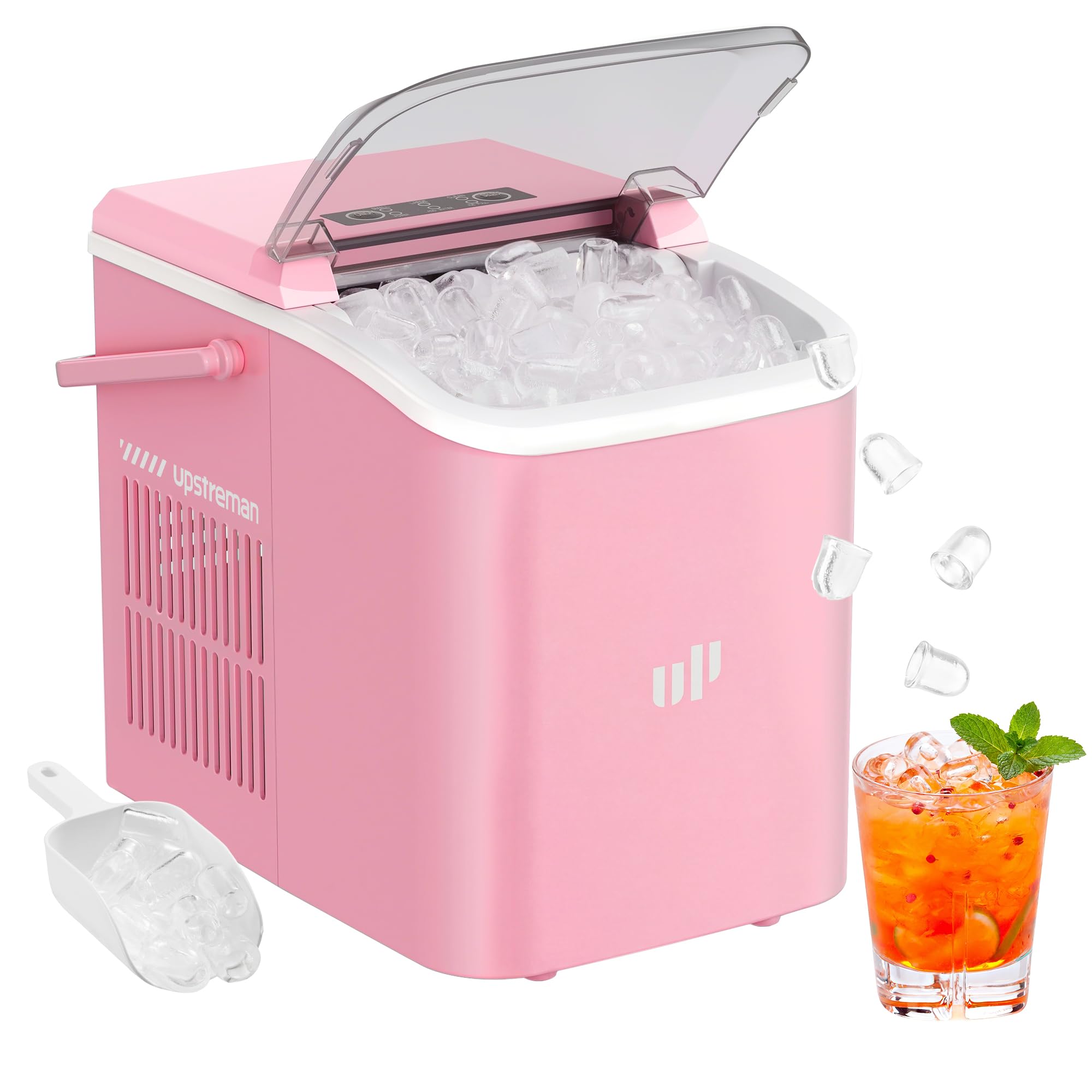 Upstreman Eiswürfelmaschine BI12-Rosa – 12 kg/Tag, 2 Eisgrößen, Selbstreinigend & Tragbar