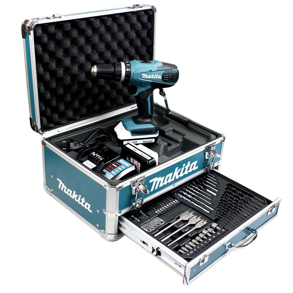 Makita HP457DWEX4 Akku-Schlagbohrschrauber 18V – Profi-Werkzeug mit 2 Akkus & Zubehörset