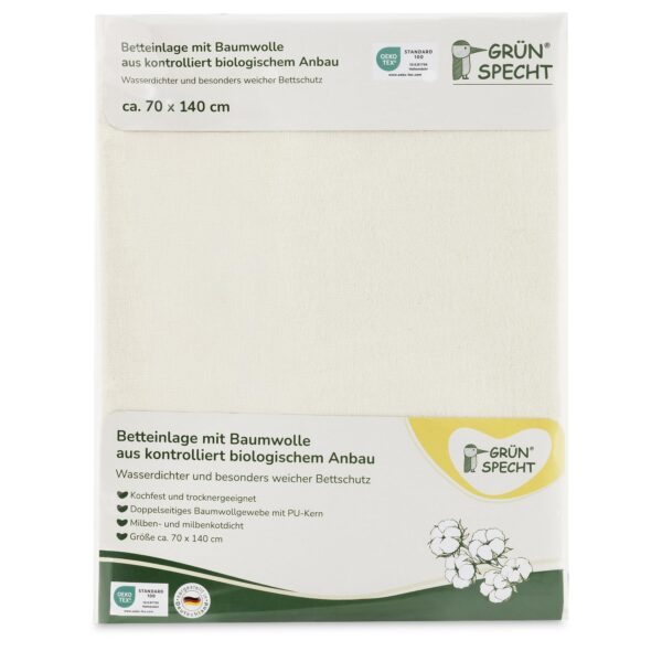GRÜNSPECHT Wasserdichte Betteinlage 70 x 140 cm – Bio-Baumwolle mit Nässeschutz