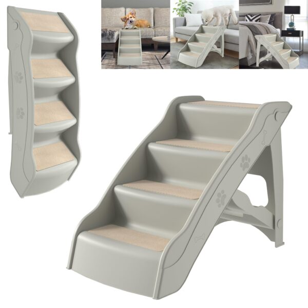 YRHome Hundetreppe klappbar 4 Stufen 50cm – rutschfeste Tiertreppe bis 75kg für Hunde & Katzen