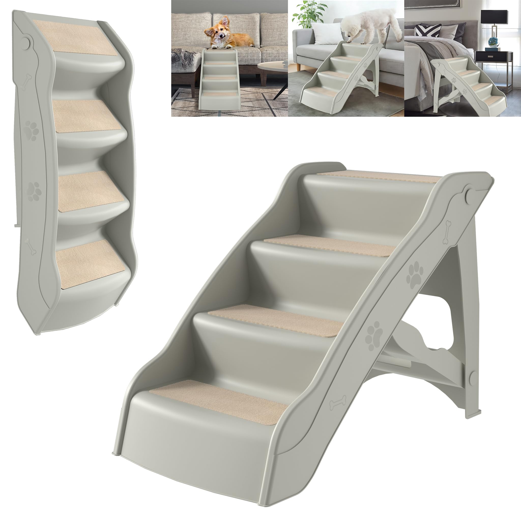 YRHome Hundetreppe klappbar 4 Stufen 50cm – rutschfeste Tiertreppe bis 75kg für Hunde & Katzen