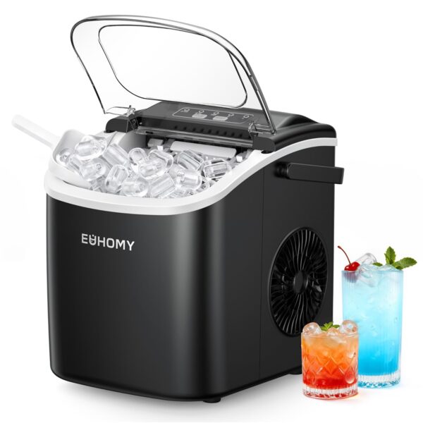 EUHOMY Eiswürfelmaschine 12kg/24h – Tragbar mit Selbstreinigung & 6-Minuten-Zyklus