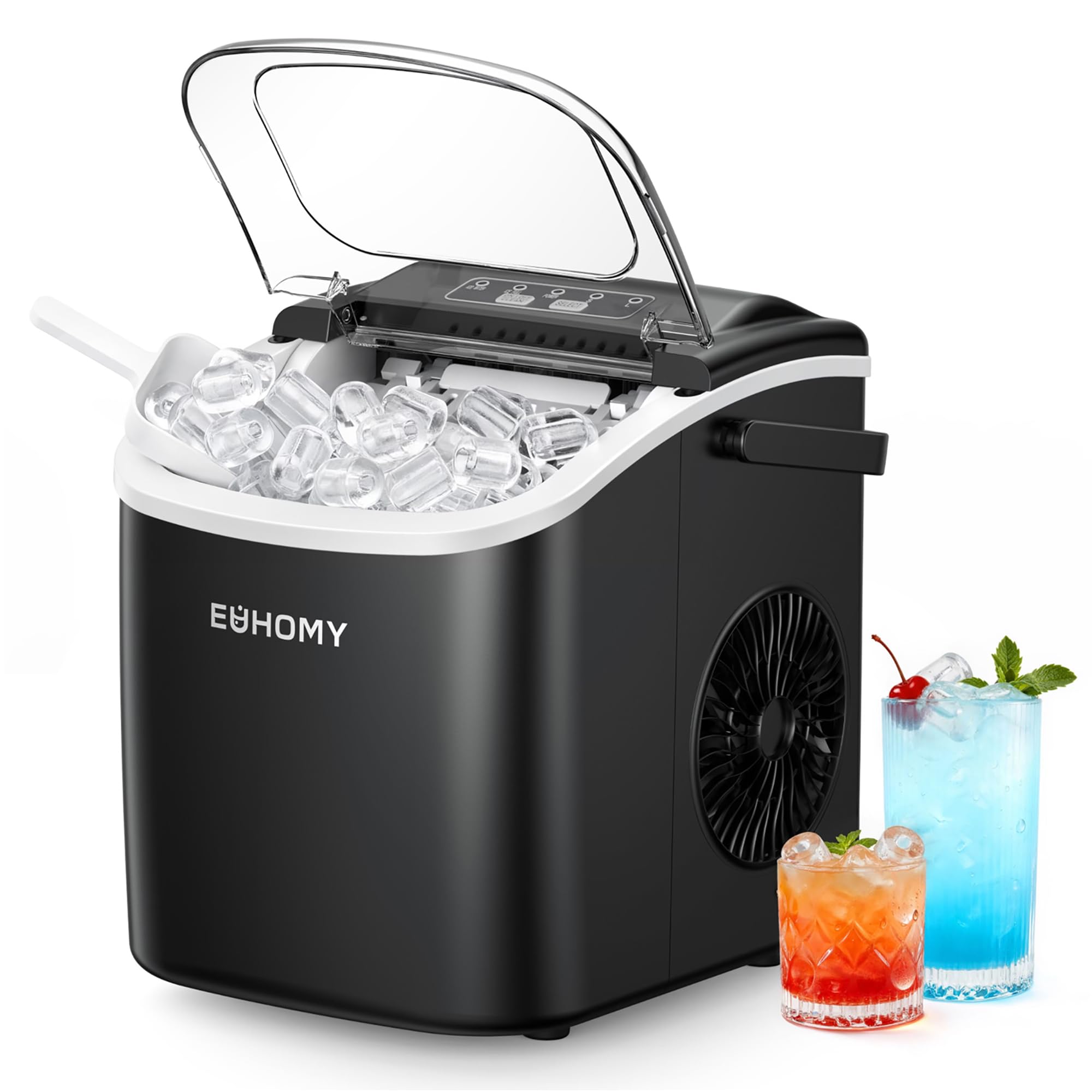 EUHOMY Eiswürfelmaschine 12kg/24h – Tragbar mit Selbstreinigung & 6-Minuten-Zyklus