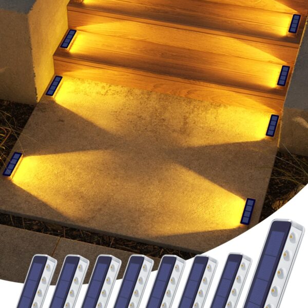 DetarZinLED Solar Bodenleuchten 8er Set IP68 – Warmweisse LED Treppen- & Gartenbeleuchtung