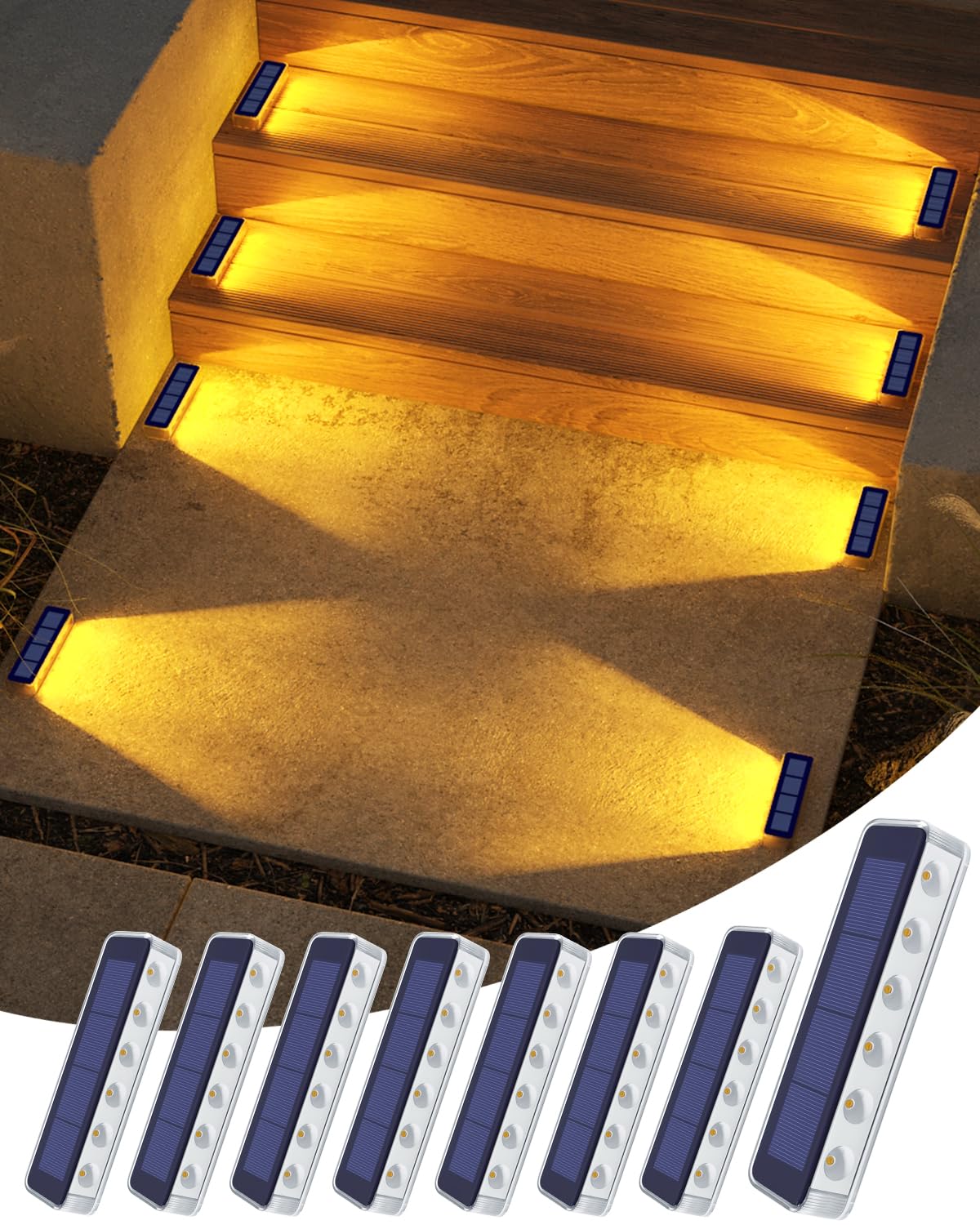 DetarZinLED Solar Bodenleuchten 8er Set IP68 – Warmweisse LED Treppen- & Gartenbeleuchtung