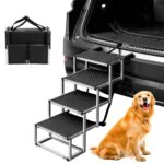 QWORK Klappbare Hundetreppe 64 cm mit 4 Stufen – Rutschfeste Einstiegshilfe bis 80 kg