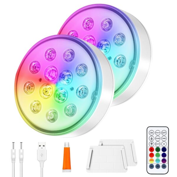 vsshe Poolbeleuchtung LED Unterwasser 2er Set – IP68 wasserdicht mit Fernbedienung & 16 Farben