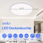 ONDTA LED Deckenlampe 45W, 6700lm, dimmbar 2700K–6500K mit Fernbedienung & IP44 – Bild 2