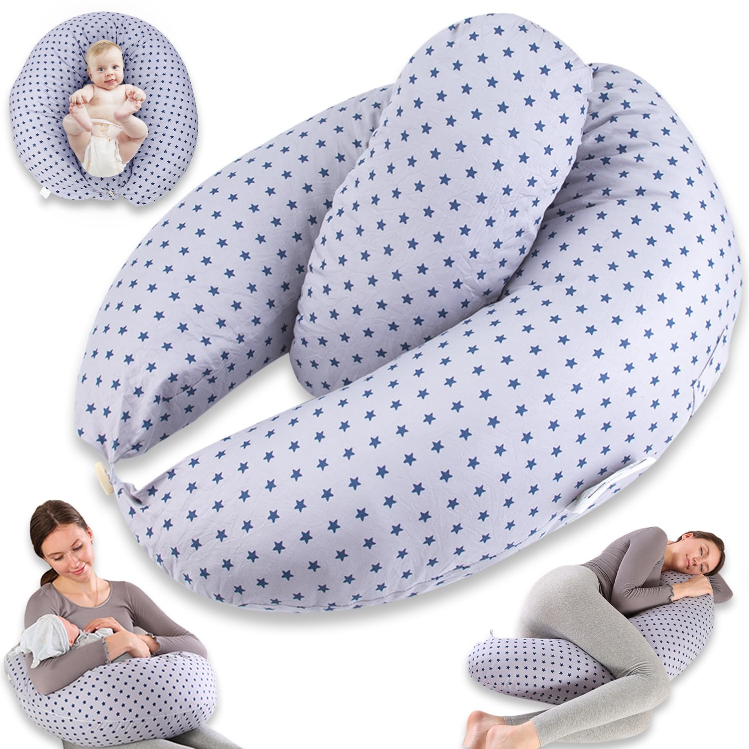 Chilling Home XXL Stillkissen 2 in 1 – Schwangerschaftskissen & Seitenschläferkissen Blau