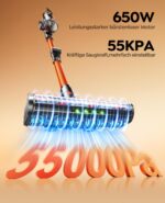 Fieety V9 Akku-Staubsauger 650W/55kPa – Kabellos mit Faltrohr & Wandladestation – Bild 3